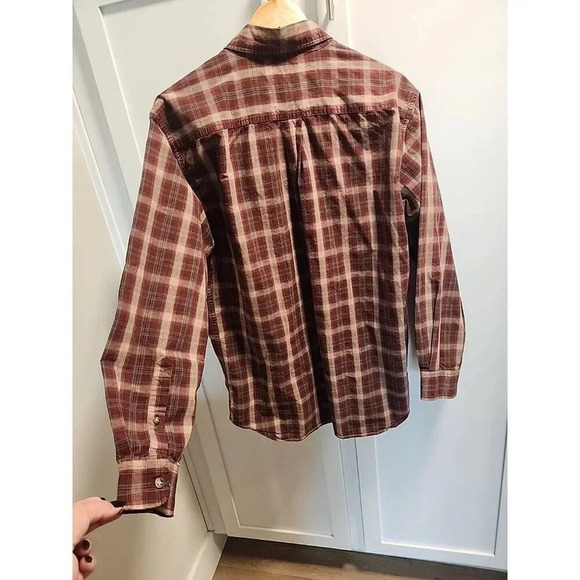 Vtg Carhartt Long Sleeve Maroon Tan Plaid Button Down 100% Cotton Men's Sz M - Picture 5 of 9